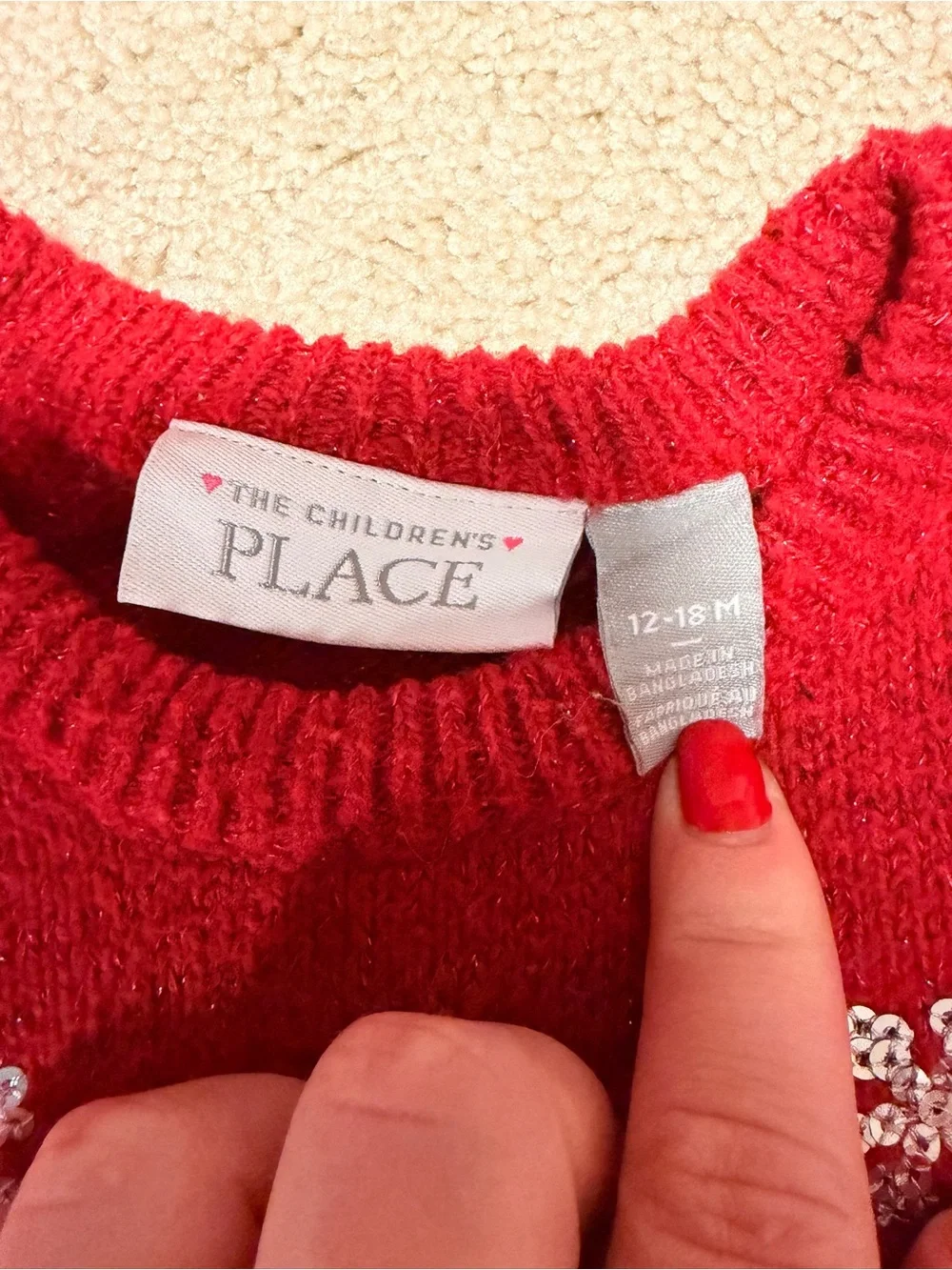 The Children's Place Red Knit Holiday Sweater with Sequin Accent